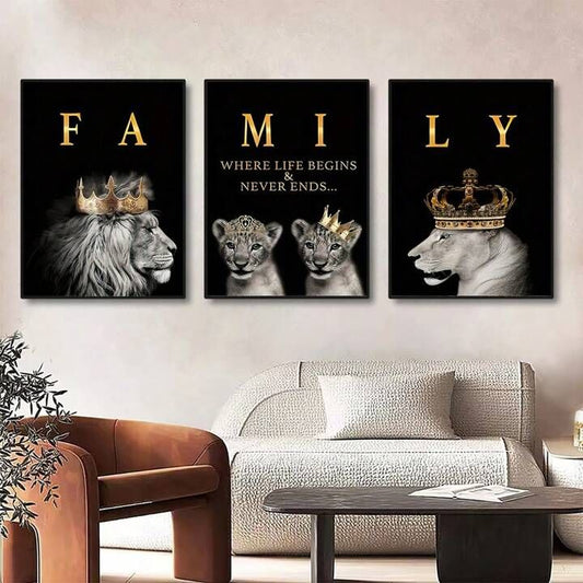Lion Family Metal Wall Art Set of 3 Panels (8x11 Inches