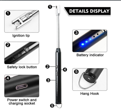 Arc Lighter With Usb Charging,flameless Windproof,led Battery Display,safety Switch,rotate 360 Degrees,for Arom
