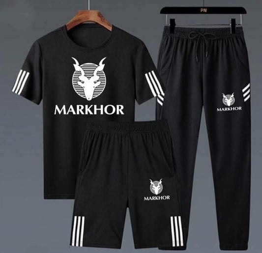 Pack of 3 Markhor Printed Black Summer Tracksuit Markhor Printed Tracksuit For