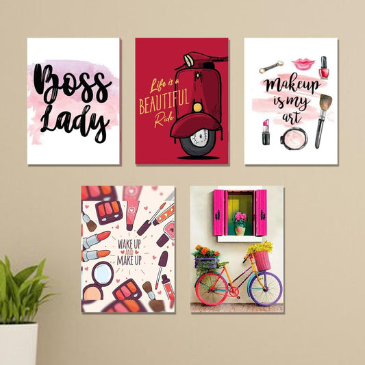 set of 5 girls room wall art sticky canvas frames / sticky