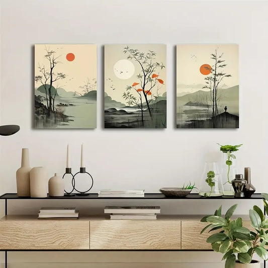 3pcs Wall Art Set - Modern Classic Style Painted Scenes, Wood MDF 