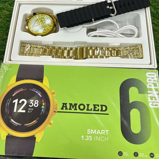 GEN PRO 6 AMOLED Smartwatch Display with Dual Straps (Silicone +