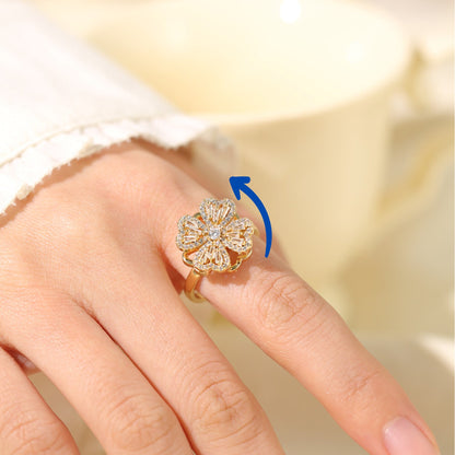 1 Piece Imported Dazzling Movable Floral Blossom Adjustable Rings - 2 Color 
