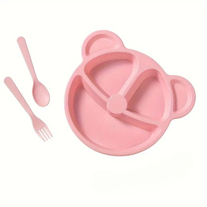 5 Pcs Bear Plate Set - Cartoon compartment dinner plate | Includes