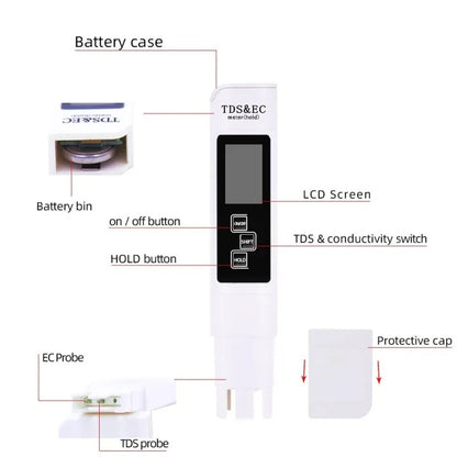 Portable Digital Water TDS, EC, And Temperature Meter (3-in-1) With ATC Function,