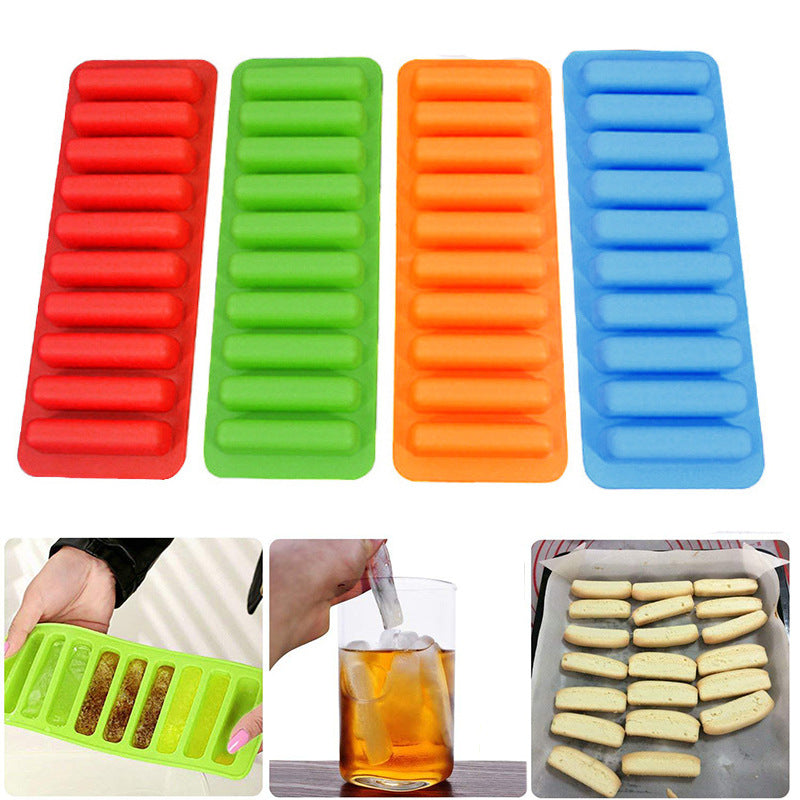 10 Grids Stick Shape Ice Tray Non-Stick | 10 Hole Finger Shape