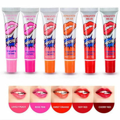 Pack Of 6 High Pigmented Lip Gloss Lipstick Tattoo Peel Off Durable