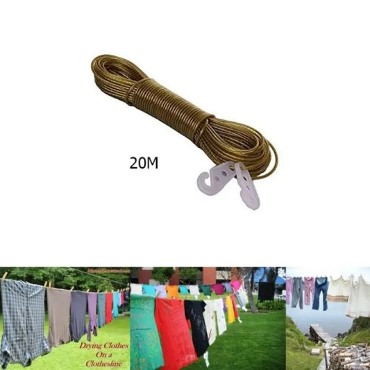 20 Meters Clothesline Laundry Wet Rope PVC Coated Strong Metal Wire For