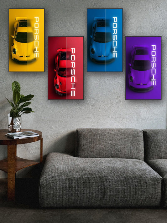 Set of 4 Car Design Sticky Photo Tiles Wall Frames for
