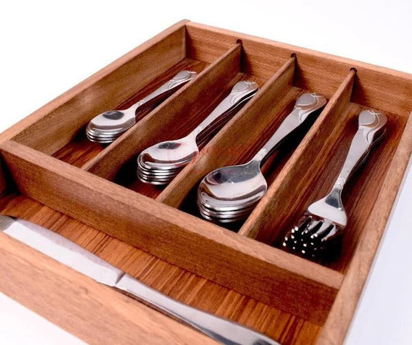 Wood Utensil Holder &amp; Flatware Organizer Tray for Dining and Kitchen Use