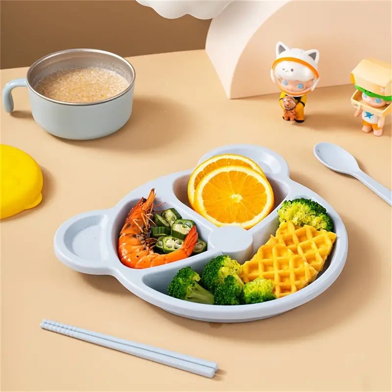 5 Pcs Bear Plate Set - Cartoon compartment dinner plate | Includes