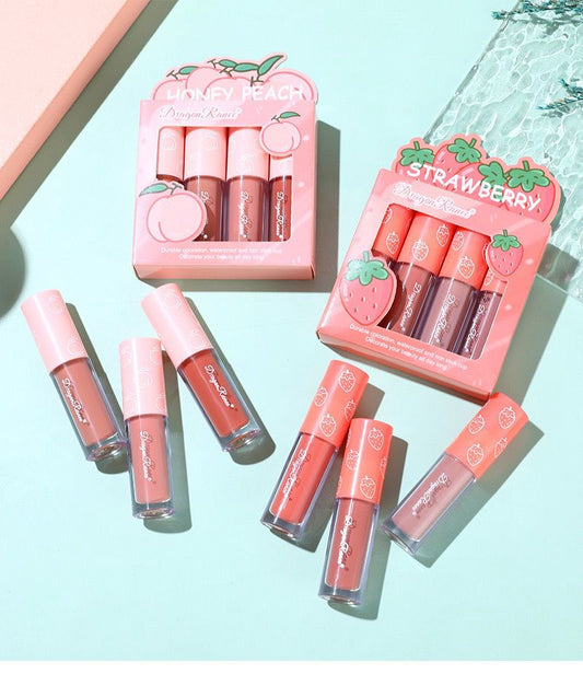 Dragon Ranee - 3Pcs Fruit Velvet Matte Waterproof Lipstick Lipgloss Set A