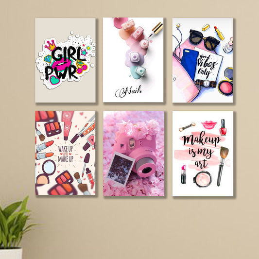 set of 6 make up themed girls room decore wall art wooden