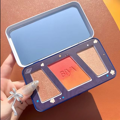 3 in 1 Colors Facial Blush Gradual Powder Blusher Shimmer Highlighter Three-dimensional
