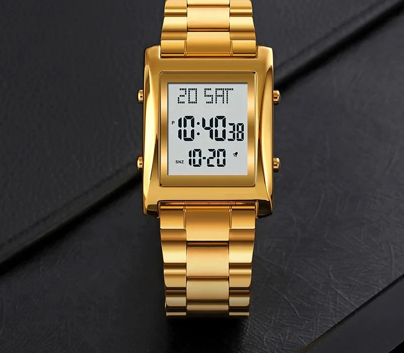 Skmei Men’s Digital Square Watch Stainless Steel Chain, Quartz Movement, Without