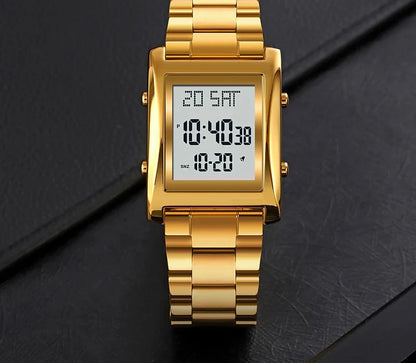 Skmei Men’s Digital Square Watch Stainless Steel Chain, Quartz Movement, Without