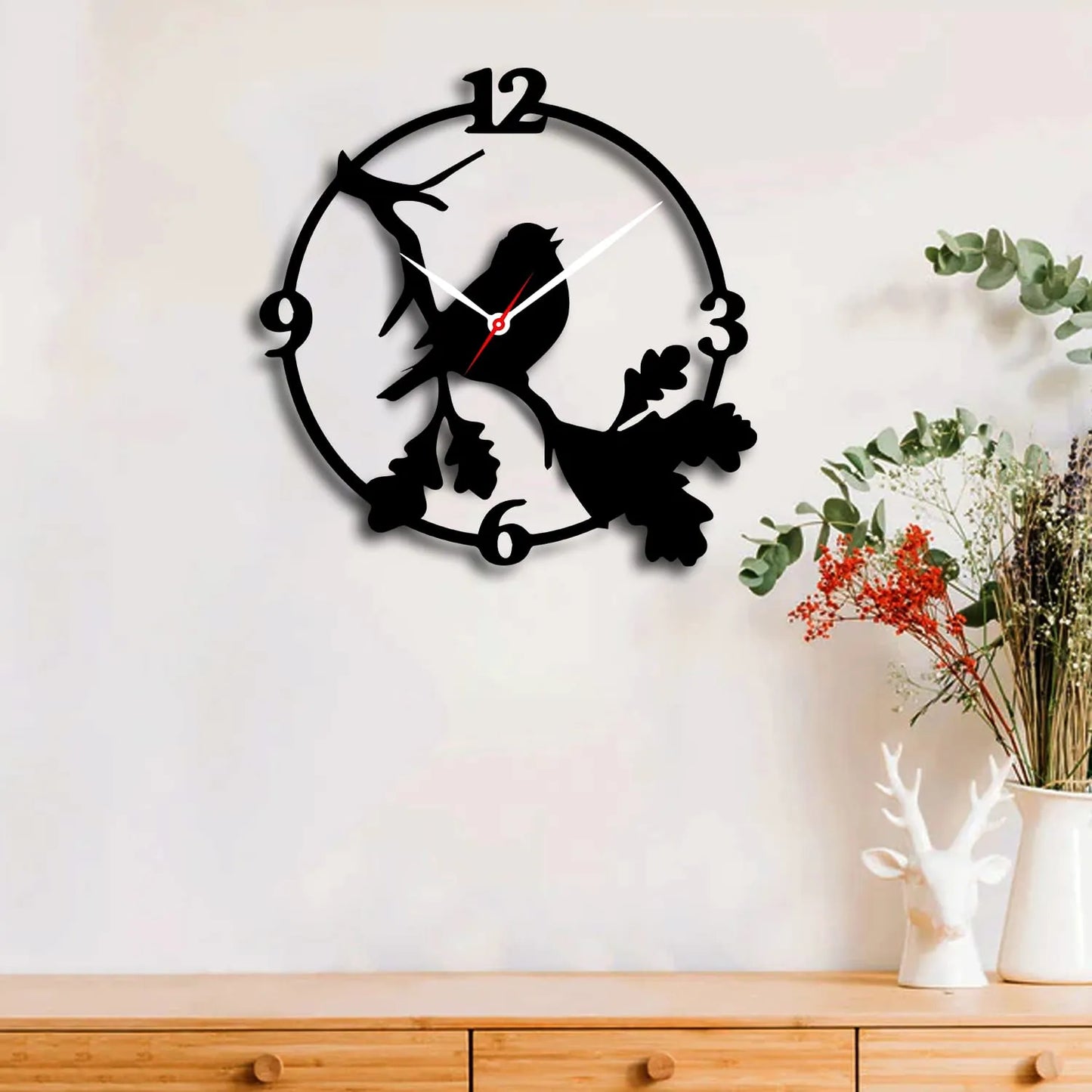 sparrow Decorative 3D Wooden Wall Clock for Living Room Bedroom Office Kitchen