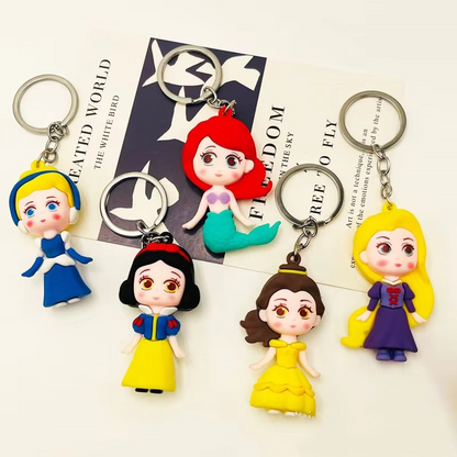 01 PCs Disney Princess Anime Figure Key-Chain Cute Soft Rubber Bag