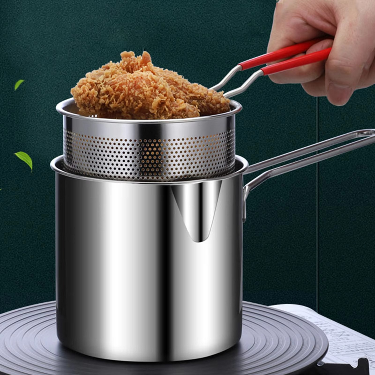 Stainless Steel Deep Fryer Pot with Strainer Heavy-Duty Frying Pan for
