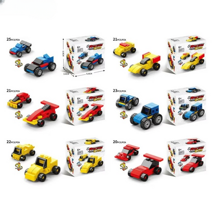Power Racing Micro Blocks Set 6-in-1 Mini Building Brick Racing Vehicles