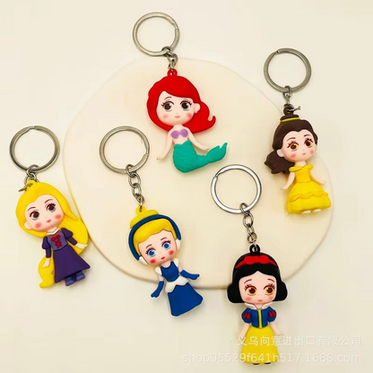 01 PCs Disney Princess Anime Figure Key-Chain Cute Soft Rubber Bag