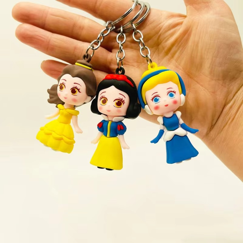 01 PCs Disney Princess Anime Figure Key-Chain Cute Soft Rubber Bag