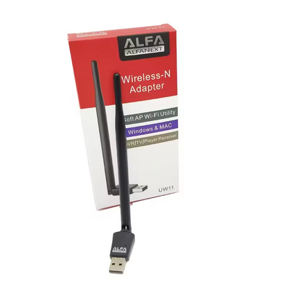 UW11 Alfa Net Wireless-N USB WiFi Adapter with Antenna | 2.4GHz 150/300Mbps