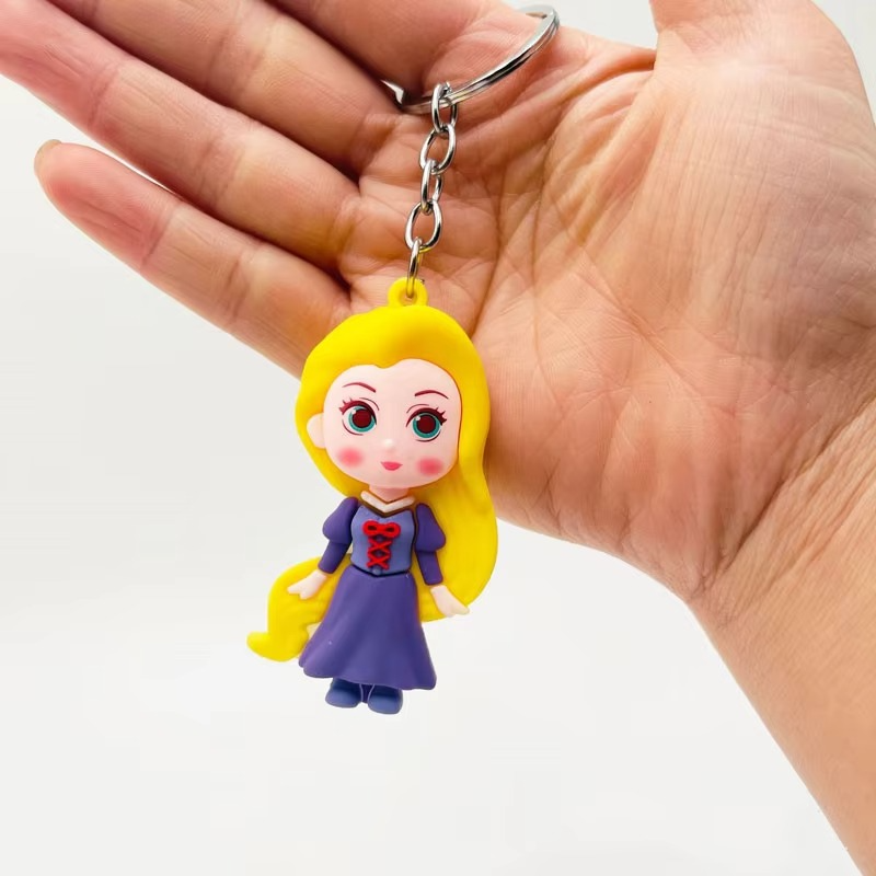 01 PCs Disney Princess Anime Figure Key-Chain Cute Soft Rubber Bag