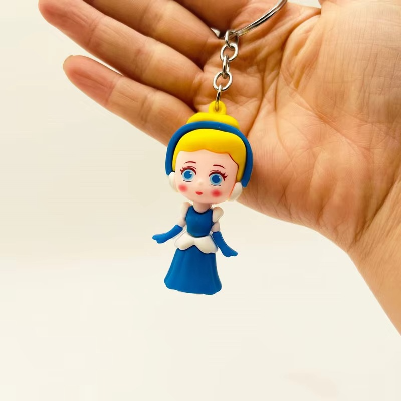 01 PCs Disney Princess Anime Figure Key-Chain Cute Soft Rubber Bag