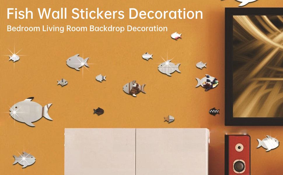 30 Pcs Acrylic Fishes Mirror Wall Art Decor Fishes Mirror Stickers
