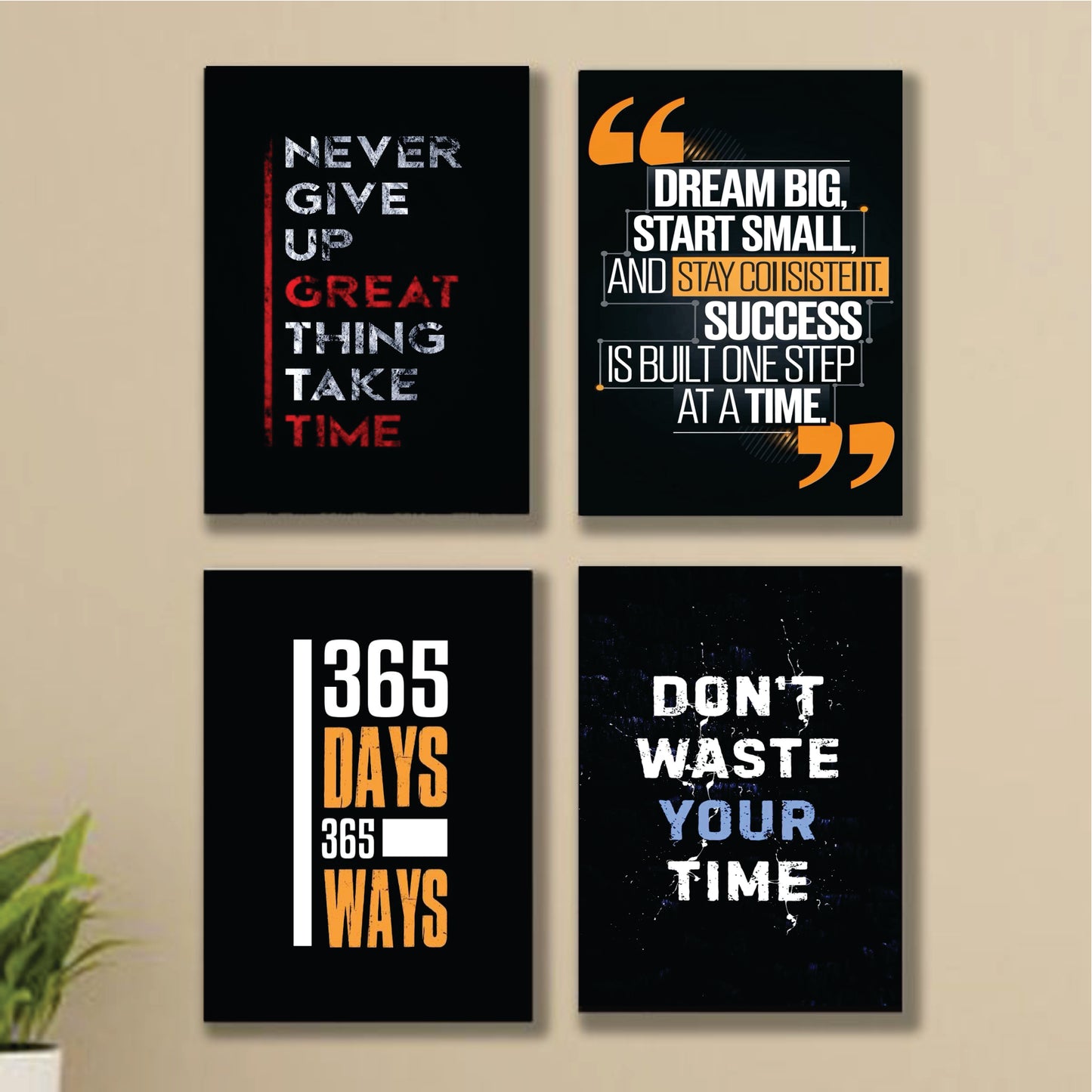 4pcs motivational sticky phototile Wooden Material wall frames for home decor 365