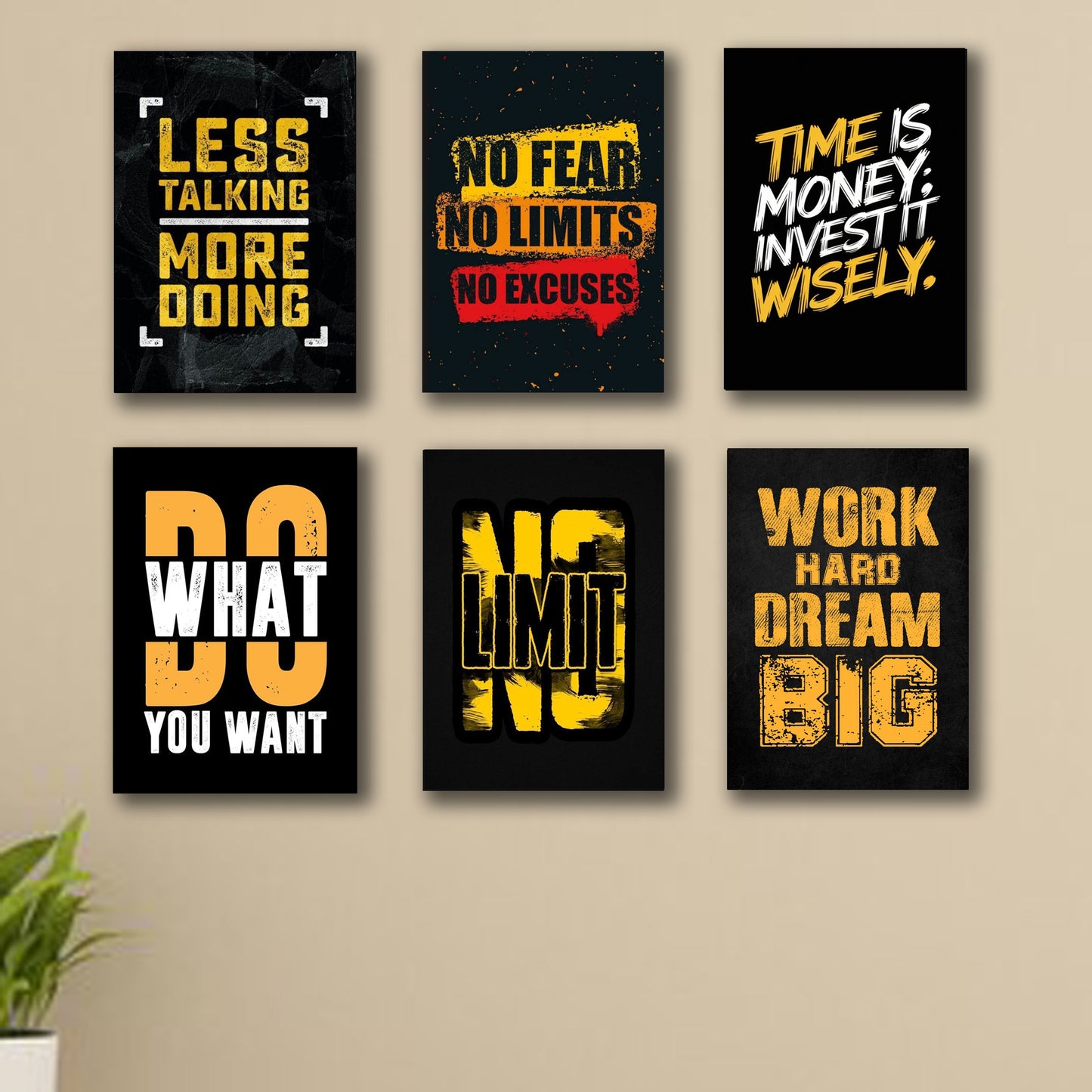 Pack of 6 Motivational quotes sticky wooden canvas frames for wall decore