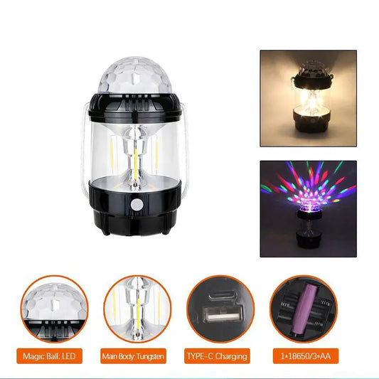 Rechargeable 2-in-1 Outdoor Camping Lamp &amp; Disco/Fancy Light Stage Light with USB