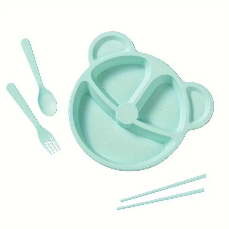 5 Pcs Bear Plate Set - Cartoon compartment dinner plate | Includes