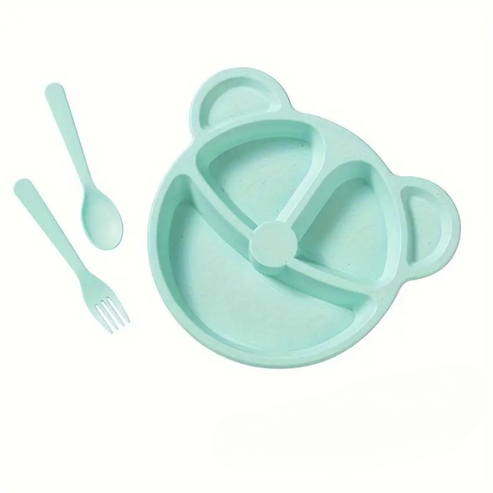 5 Pcs Bear Plate Set - Cartoon compartment dinner plate | Includes