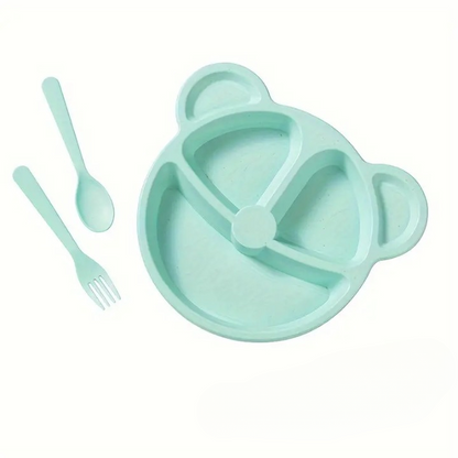 5 Pcs Bear Plate Set - Cartoon compartment dinner plate | Includes