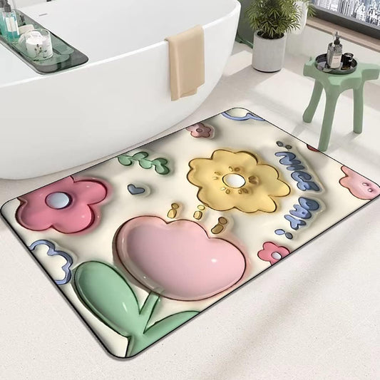 Absorbent Mat Flower Soft Diatom 3D Mud Floor Mat Bathroom Non-Slip Rug