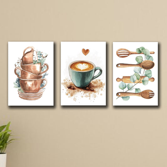 Set of 3 Wall Art Sticky Wooden Canvas Frames for Dining Room