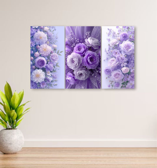 Set Of 3 Flowers Art Wooden Frames For Wall Decoration / Sticky