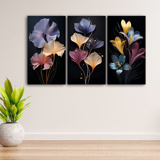 Set Of 3 Flowers Art Wooden Frames For Wall Decoration / Sticky