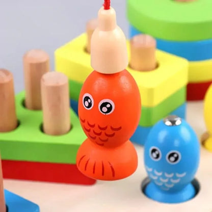 Wooden Fishing Four Post | Geometric Shape Sorter With Magnetic Fishing Game