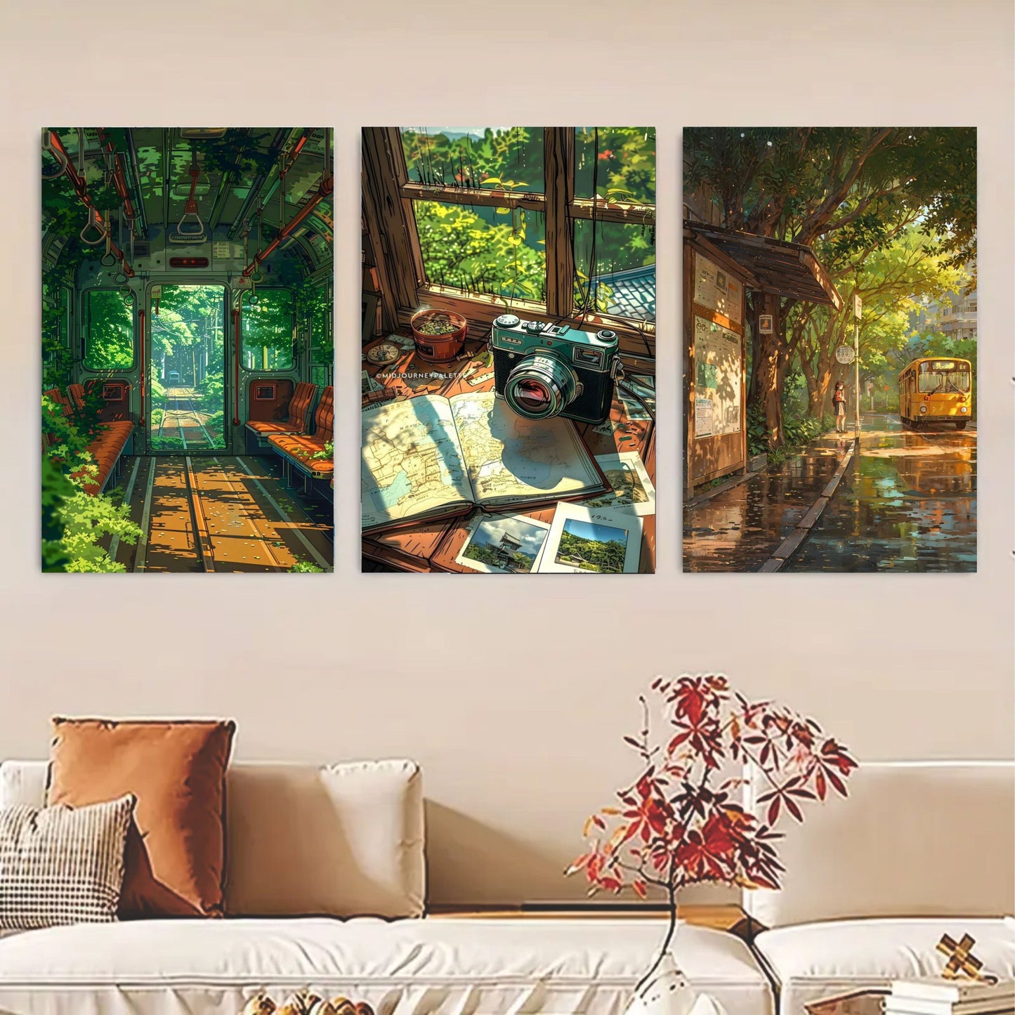 Set Of 3 Nature Art Wooden Frames For Wall Decoration / Sticky