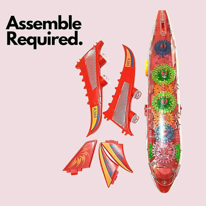 New Trending Transparent Gear Plane Toy Light Mode, Music, Bump-and-Go Action,