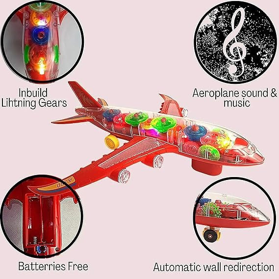 New Trending Transparent Gear Plane Toy Light Mode, Music, Bump-and-Go Action,