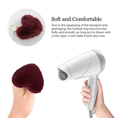 01 PCs Heart Fluffy Fur Ball Pom Pom Keychain Keychains For