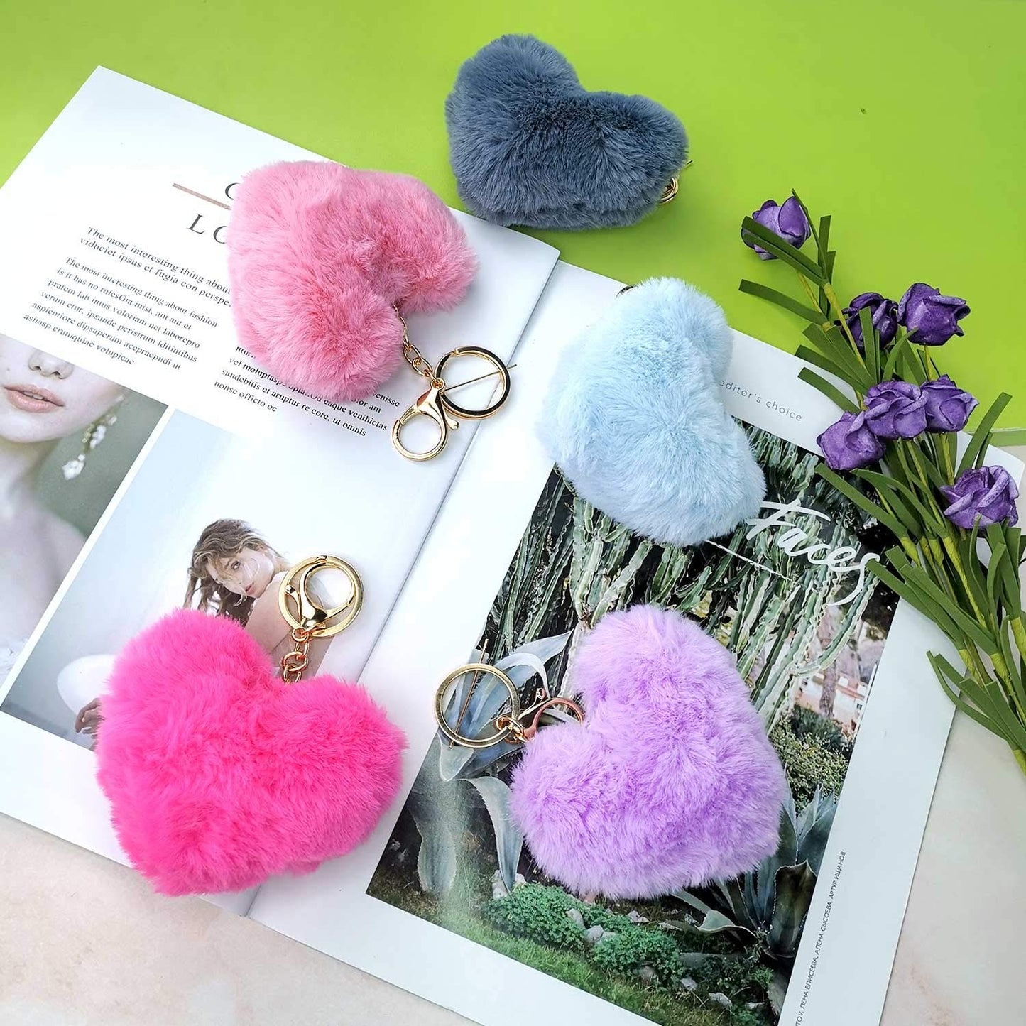 01 PCs Heart Fluffy Fur Ball Pom Pom Keychain Keychains For