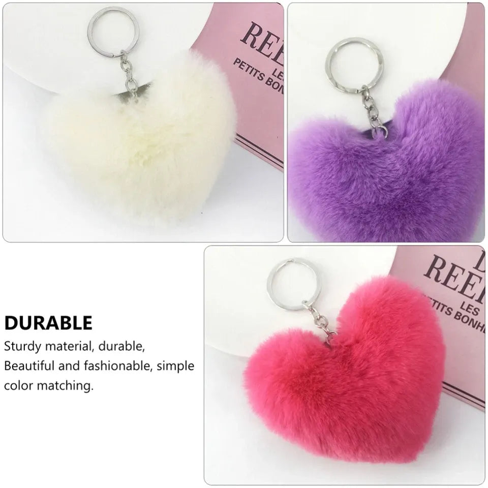 01 PCs Heart Fluffy Fur Ball Pom Pom Keychain Keychains For