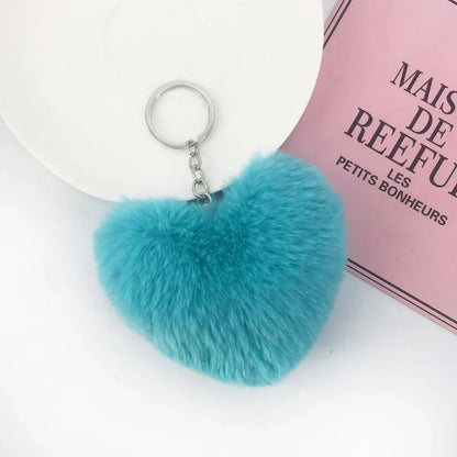 01 PCs Heart Fluffy Fur Ball Pom Pom Keychain Keychains For