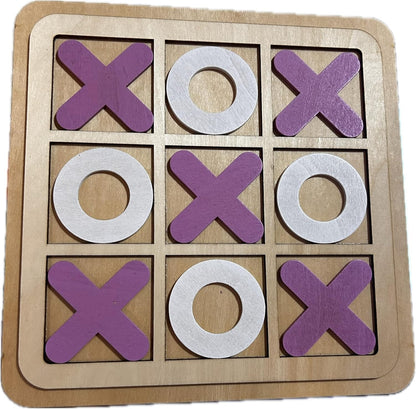 Wooden Tic-Tac-Toe Board Game Classic XO Strategy Game for Kids, Toddlers, - CheckNpays