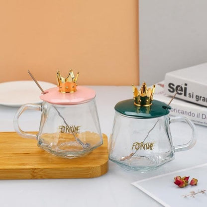 Golden Crown Sugar Pot with Lid &amp; Spoon Elegant Storage Jar